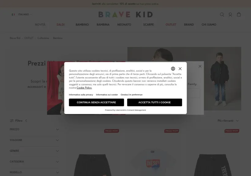 Schermata della pagina offerta di Bravekid