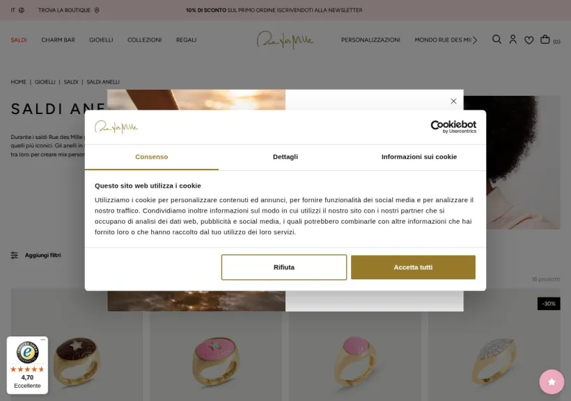 Schermata della pagina offerta di Rue des Mille