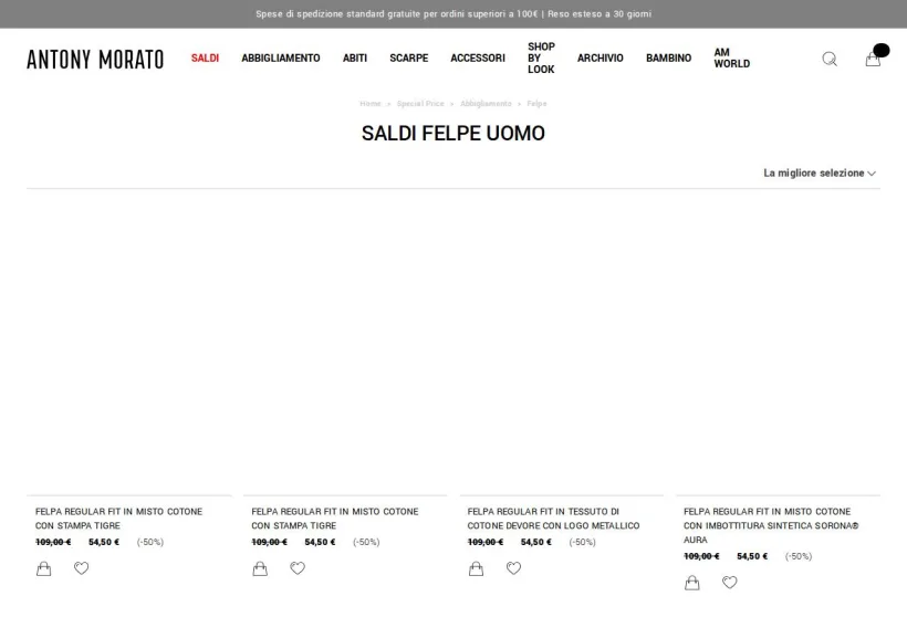 Schermata della pagina offerta di Antony Morato
