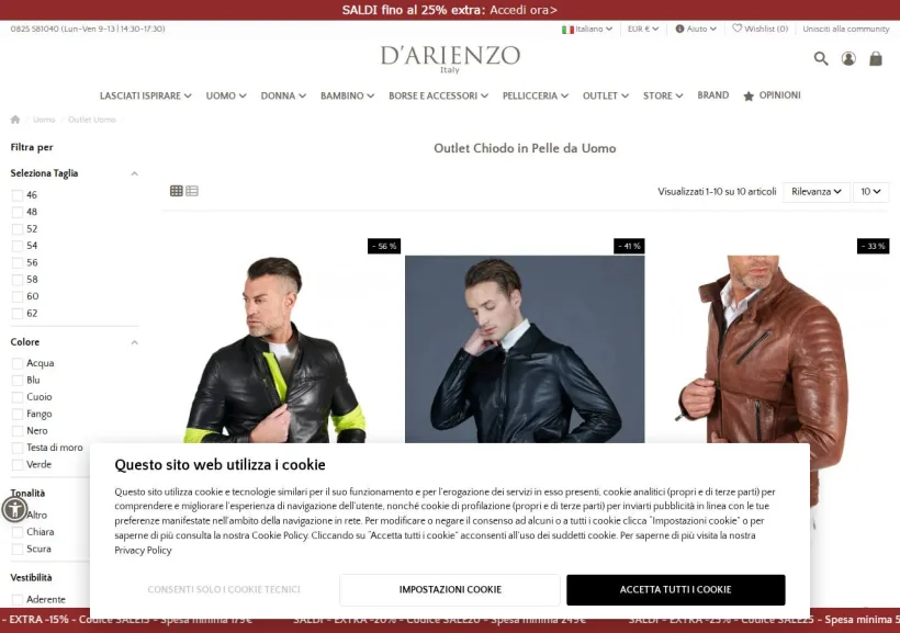 Schermata della pagina offerta di D'Arienzo 