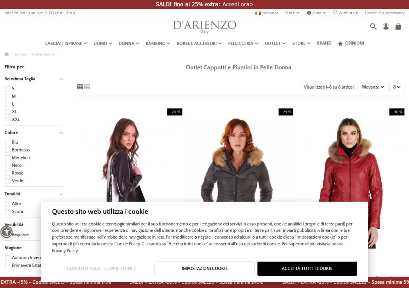 Schermata della pagina offerta di D'Arienzo 