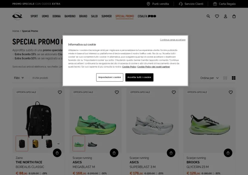 Schermata della pagina offerta di Cisalfa