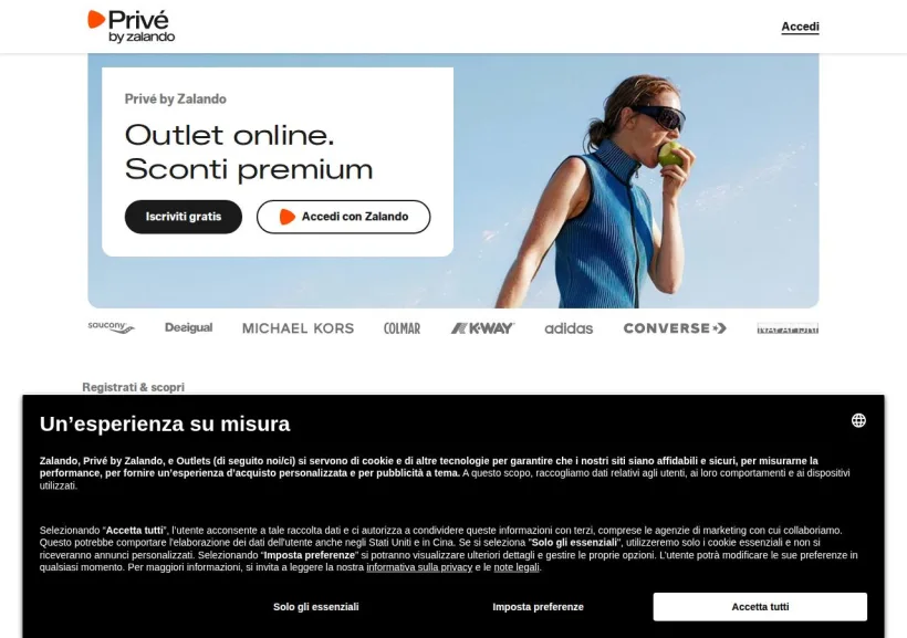 Schermata della pagina offerta di Zalando Privé