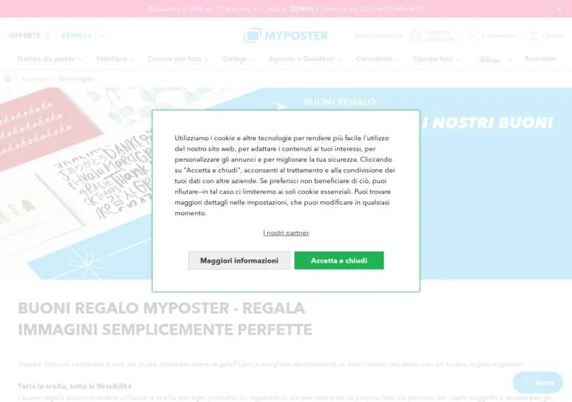 Schermata della pagina offerta di Myposter