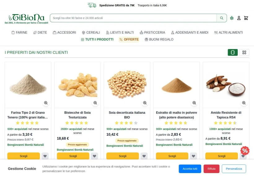 Schermata della pagina offerta di Tibiona