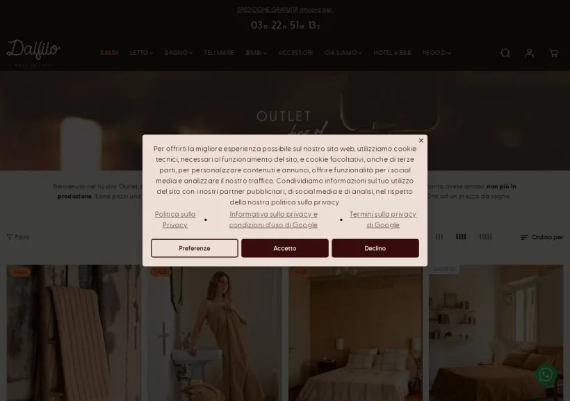 Schermata della pagina offerta di Dalfilo