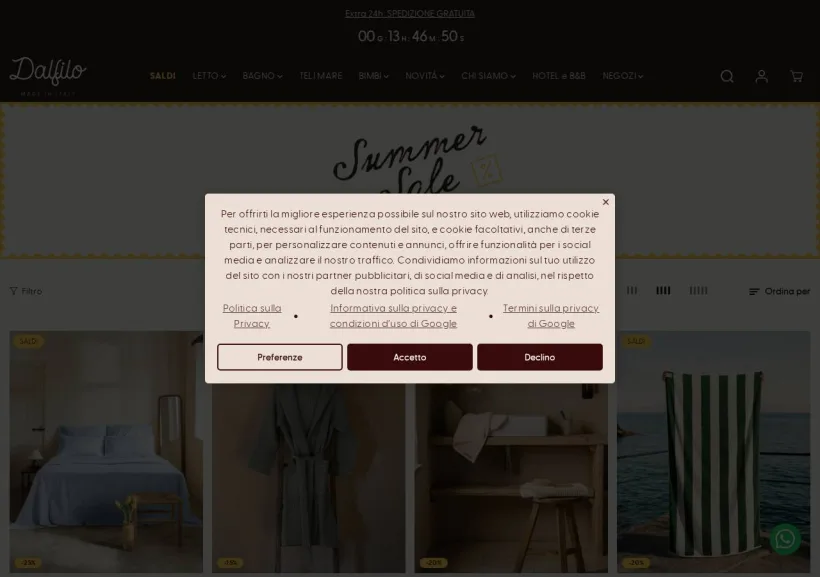 Schermata della pagina offerta di Dalfilo