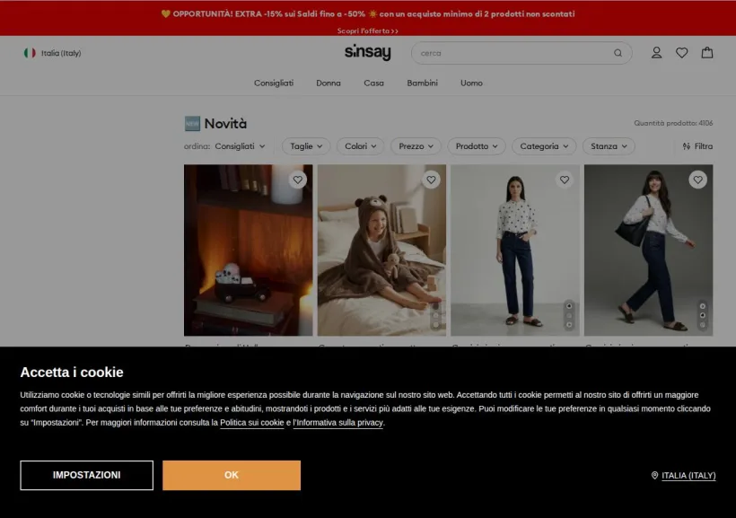 Schermata della pagina offerta di Sinsay