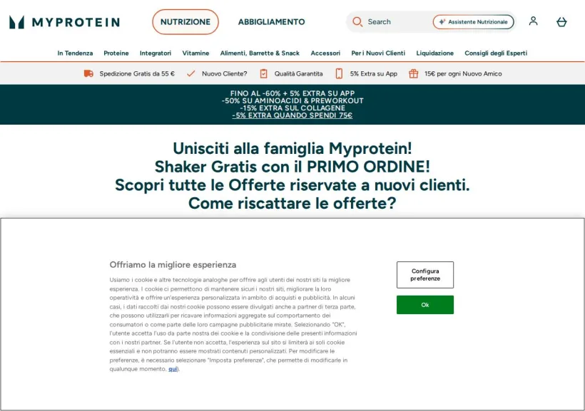 Schermata della pagina offerta di MyProtein