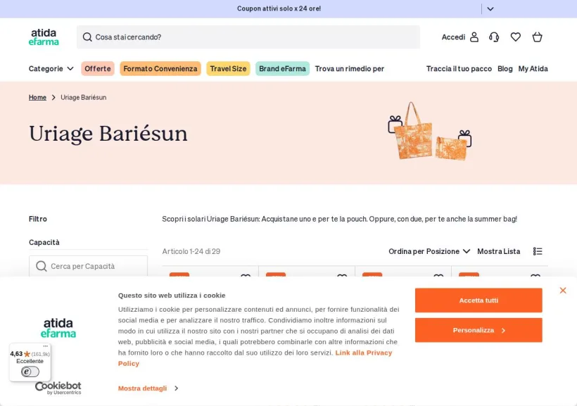Schermata della pagina offerta di eFarma