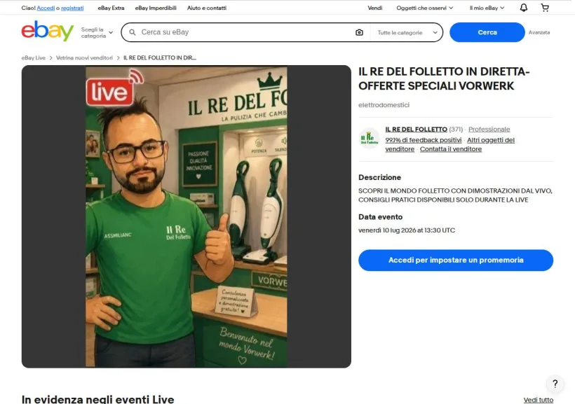 Schermata della pagina offerta di eBay