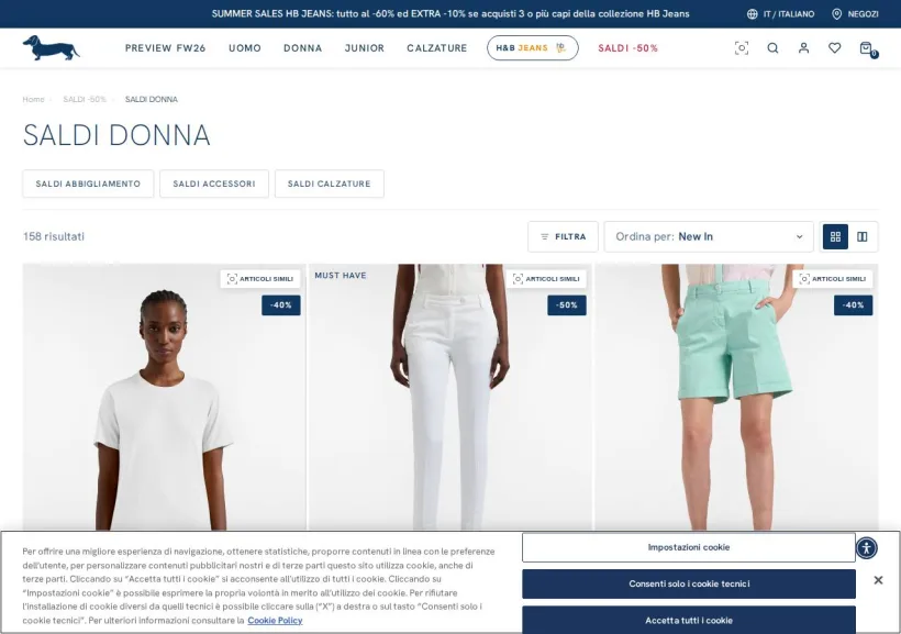 Schermata della pagina offerta di Harmont & Blaine