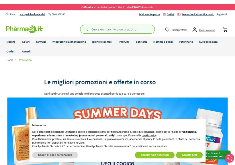 Schermata della pagina offerta di Pharmasi