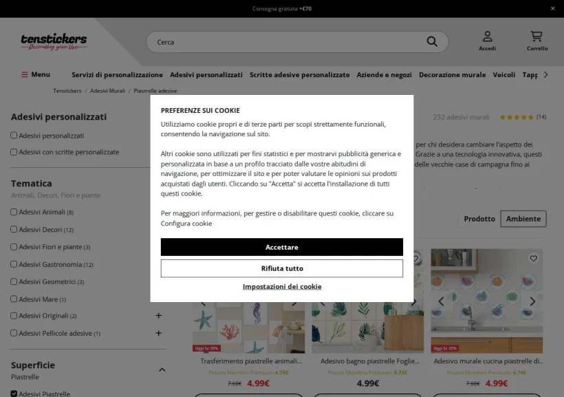 Schermata della pagina offerta di Tenstickers