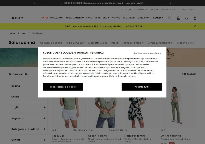 Schermata della pagina offerta di Roxy