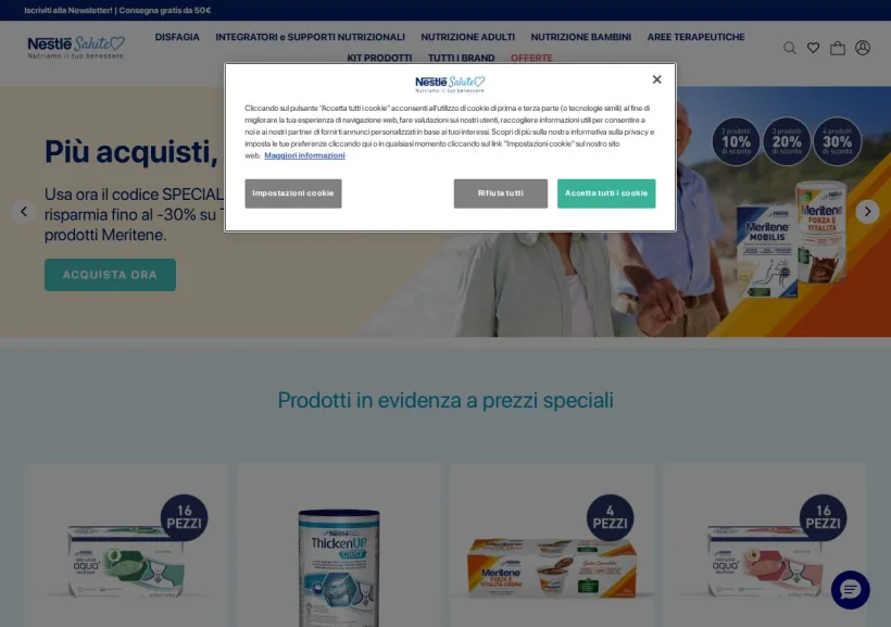 Schermata della pagina offerta di Nestlè Salute