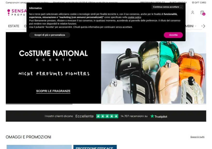 Schermata della pagina offerta di SensationProfumerie