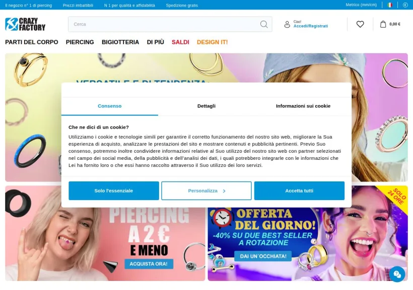 Schermata della pagina offerta di Crazy Factory