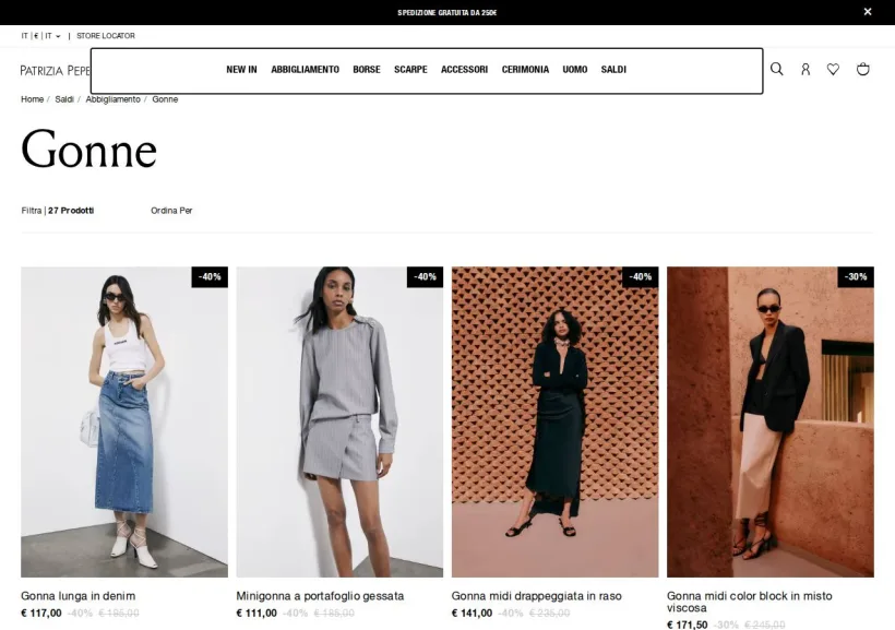 Schermata della pagina offerta di Patrizia Pepe