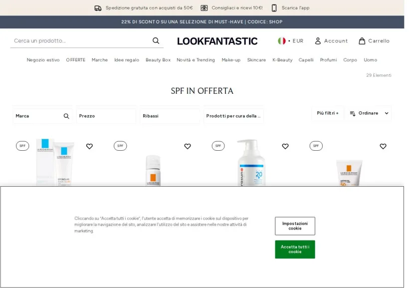 Schermata della pagina offerta di Look Fantastic