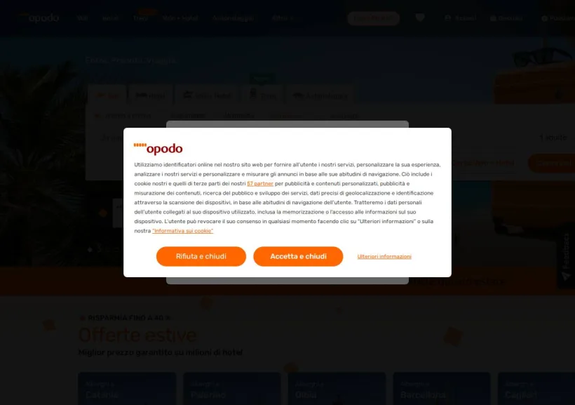 Schermata della pagina offerta di Opodo