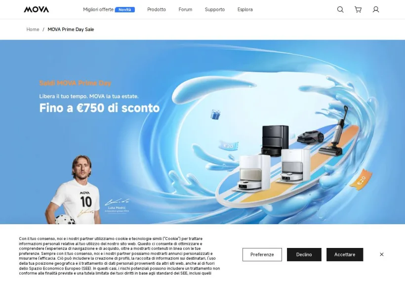 Schermata della pagina offerta di Mova