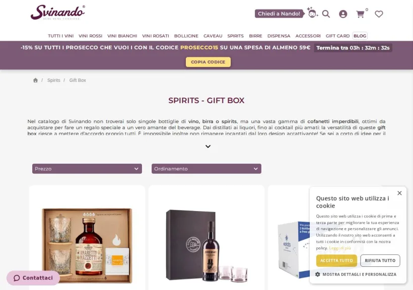 Schermata della pagina offerta di Svinando