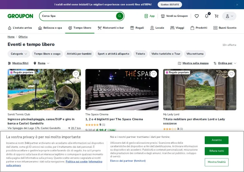 Schermata della pagina offerta di Groupon