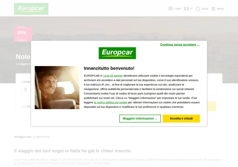 Schermata della pagina offerta di EuropCar
