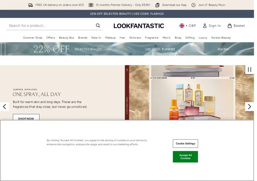 Schermata della pagina offerta di Look Fantastic