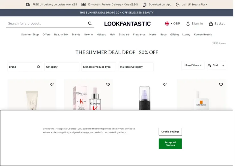 Schermata della pagina offerta di Look Fantastic