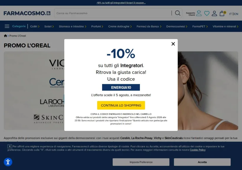 Schermata della pagina offerta di Farmacosmo