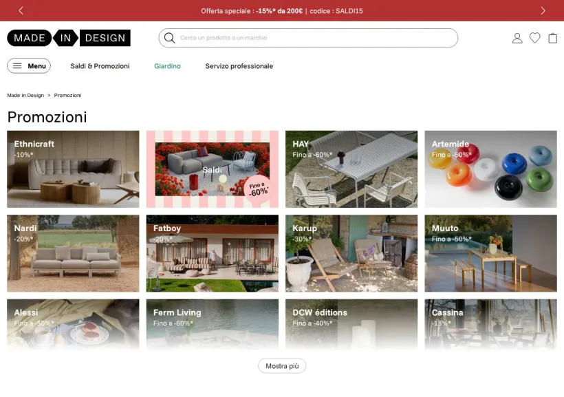 Schermata della pagina offerta di Made In Design