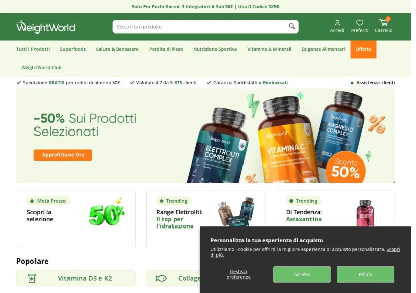 Schermata della pagina offerta di WeightWorld