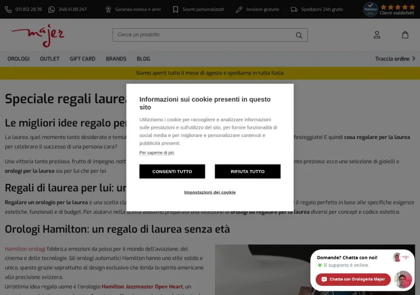 Schermata della pagina offerta di Orologeria Majer