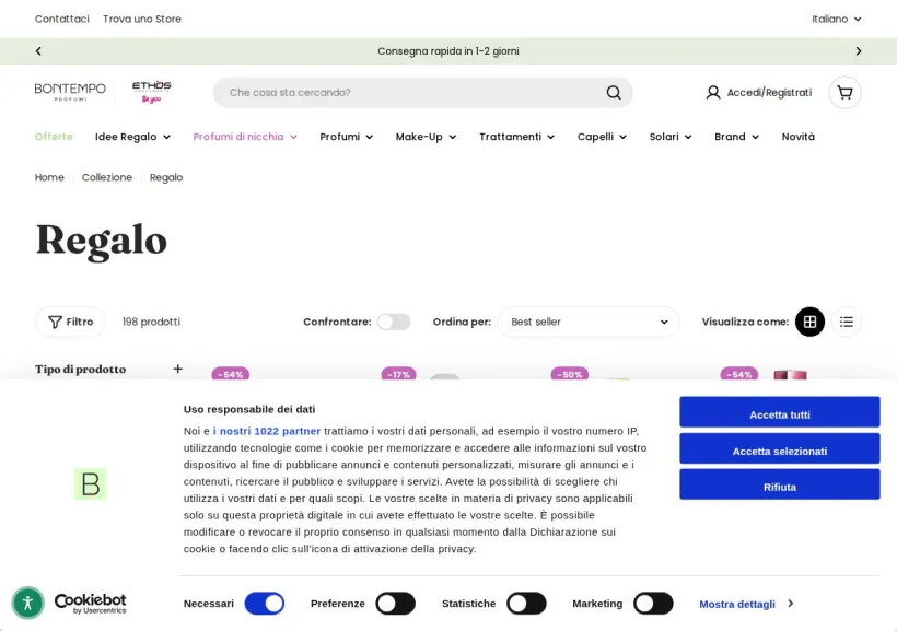 Schermata della pagina offerta di Bontempo Profumi