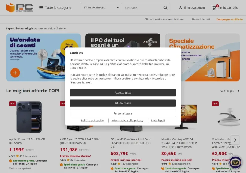 Schermata della pagina offerta di Pc Componentes