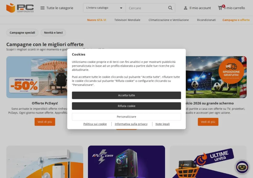 Schermata della pagina offerta di Pc Componentes
