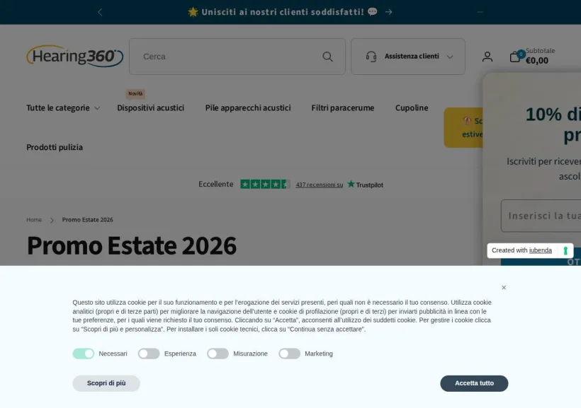 Schermata della pagina offerta di Hearing 360