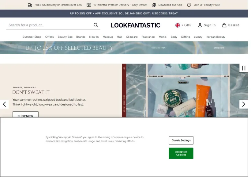 Schermata della pagina offerta di Look Fantastic