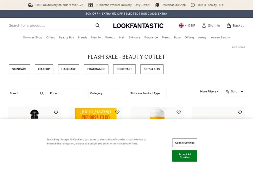 Schermata della pagina offerta di Look Fantastic