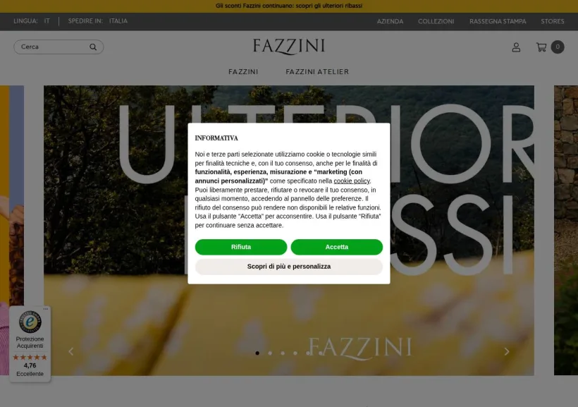 Schermata della pagina offerta di Fazzini Home