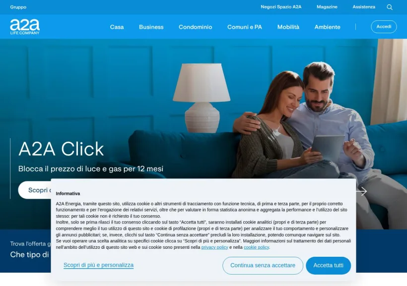 Schermata della pagina offerta di A2A Energia