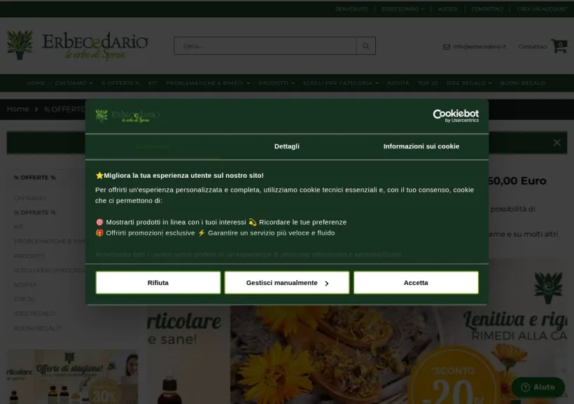 Schermata della pagina offerta di Erbecedario
