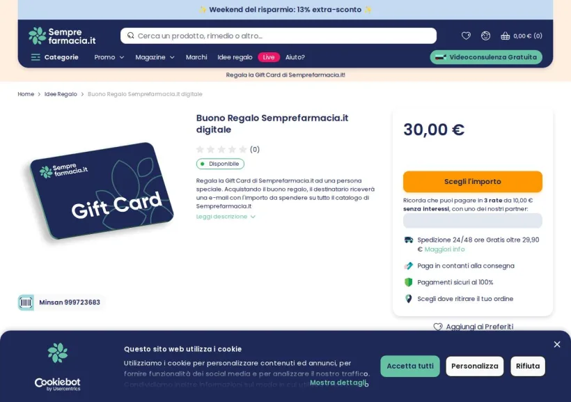Schermata della pagina offerta di Semprefarmacia