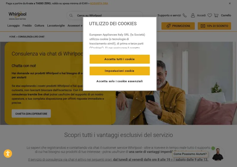 Schermata della pagina offerta di Whirlpool