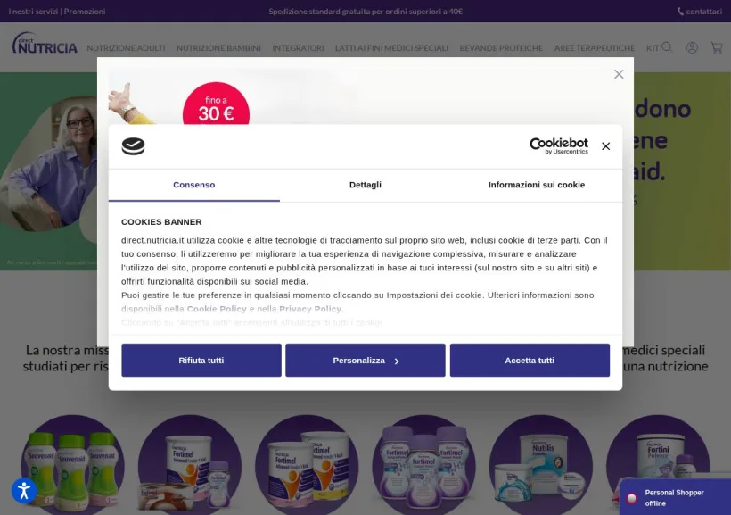 Schermata della pagina offerta di Nutricia