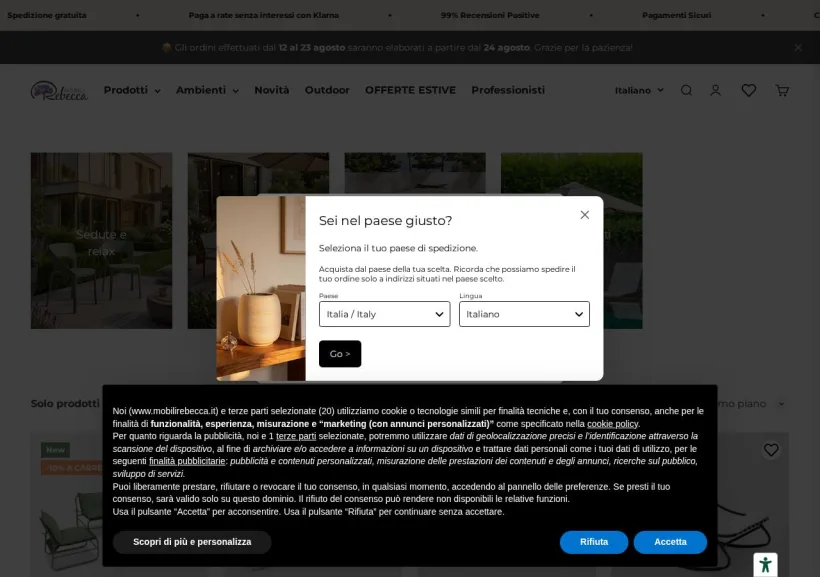 Schermata della pagina offerta di Mobili Rebecca