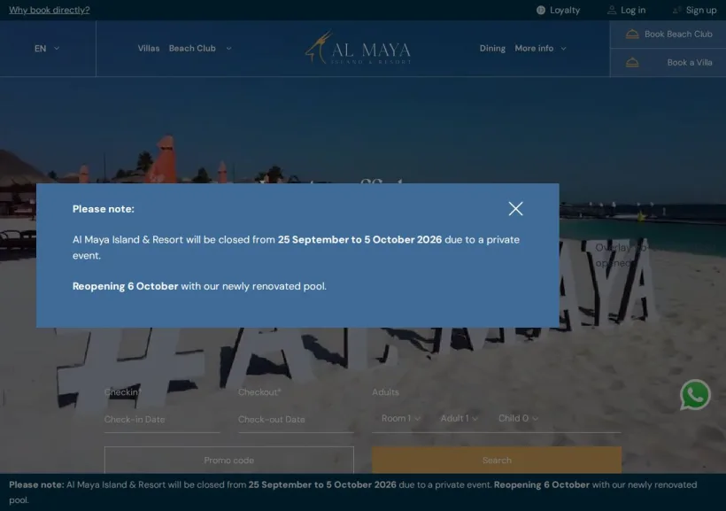 Schermata della pagina offerta di Al Maya Island and Resort
