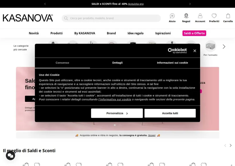 Schermata della pagina offerta di Kasanova